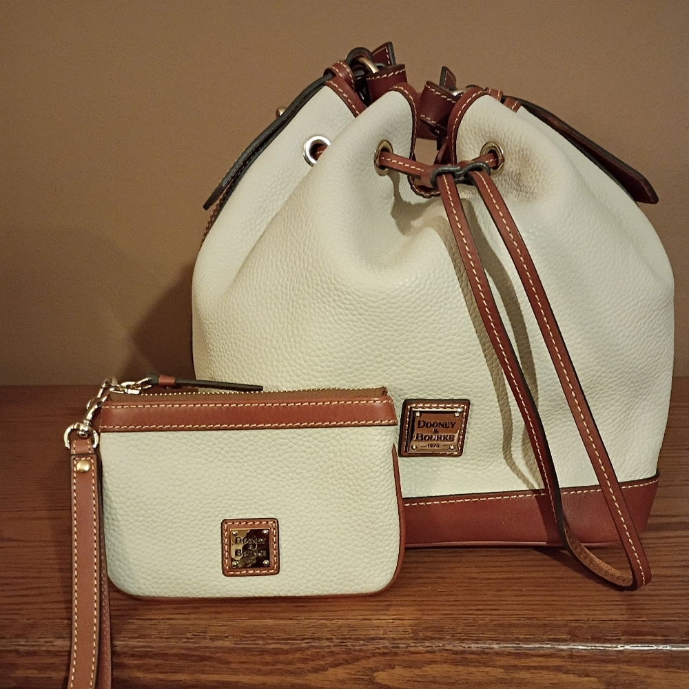 Dooney & Bourke Pebble Grain Drawstring Handbag With Matching Wristlet.